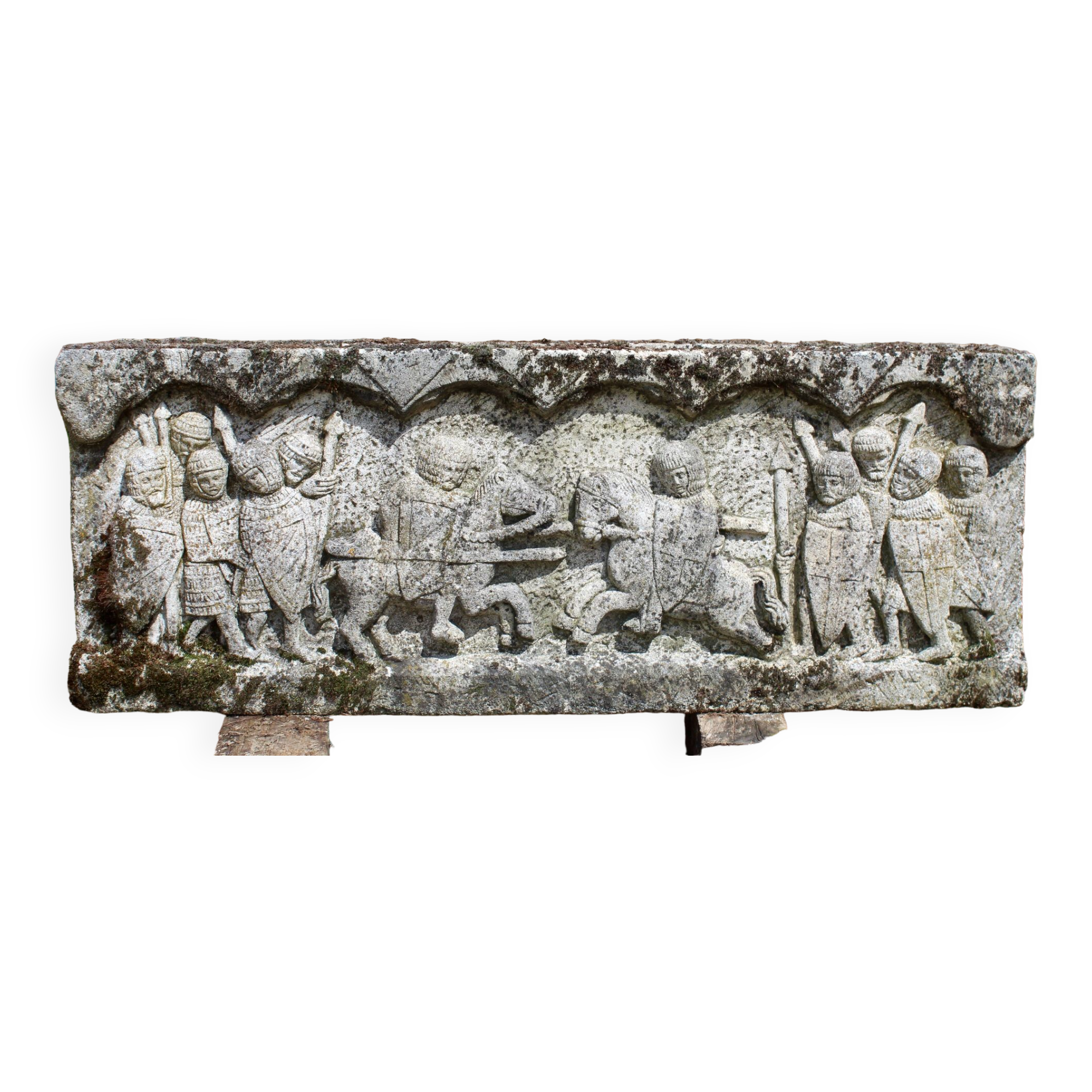 Planter with Medieval Decor in reconstituted stone