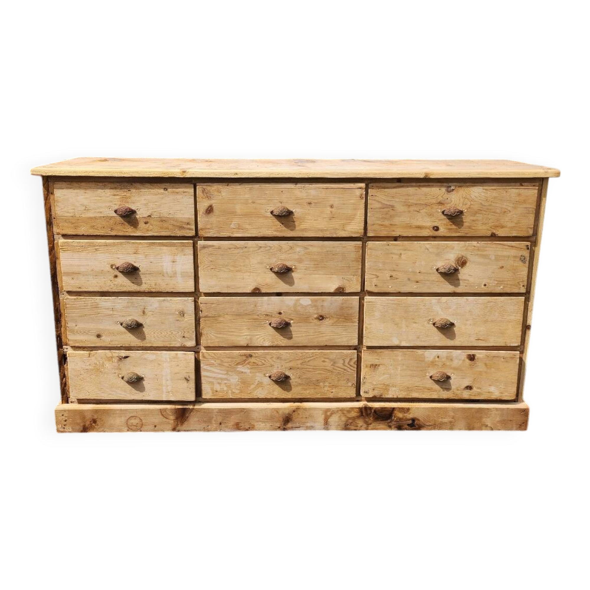 Antique fir wood workshop cabinet with drawers