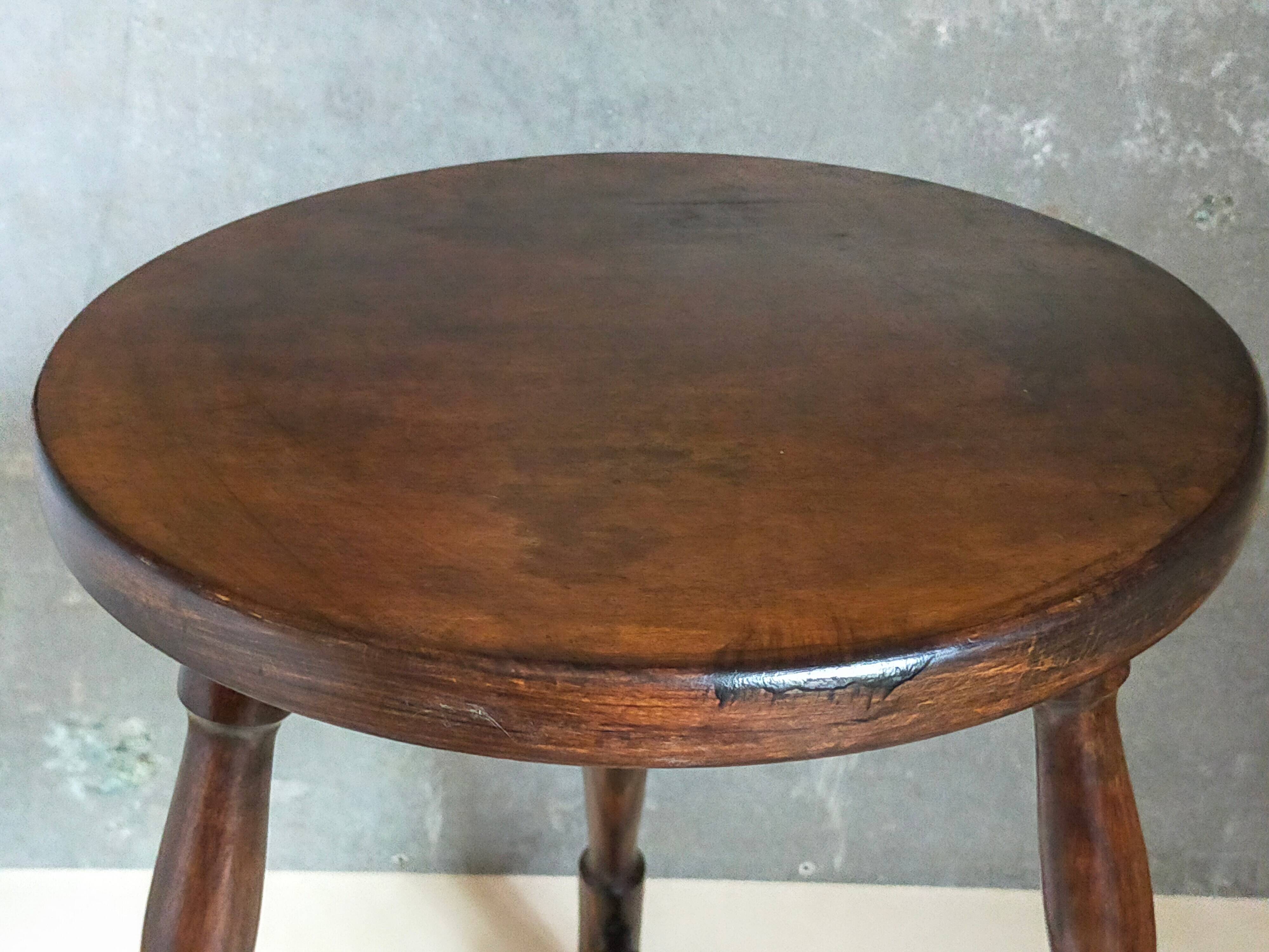Vintage turned solid wood tripod stool