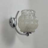 Pair of vintage chrome metal and bubble glass wall lights, France, 1950.