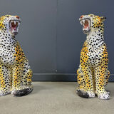 Pair of glazed terracotta leopard figures, Italian, 1960s.