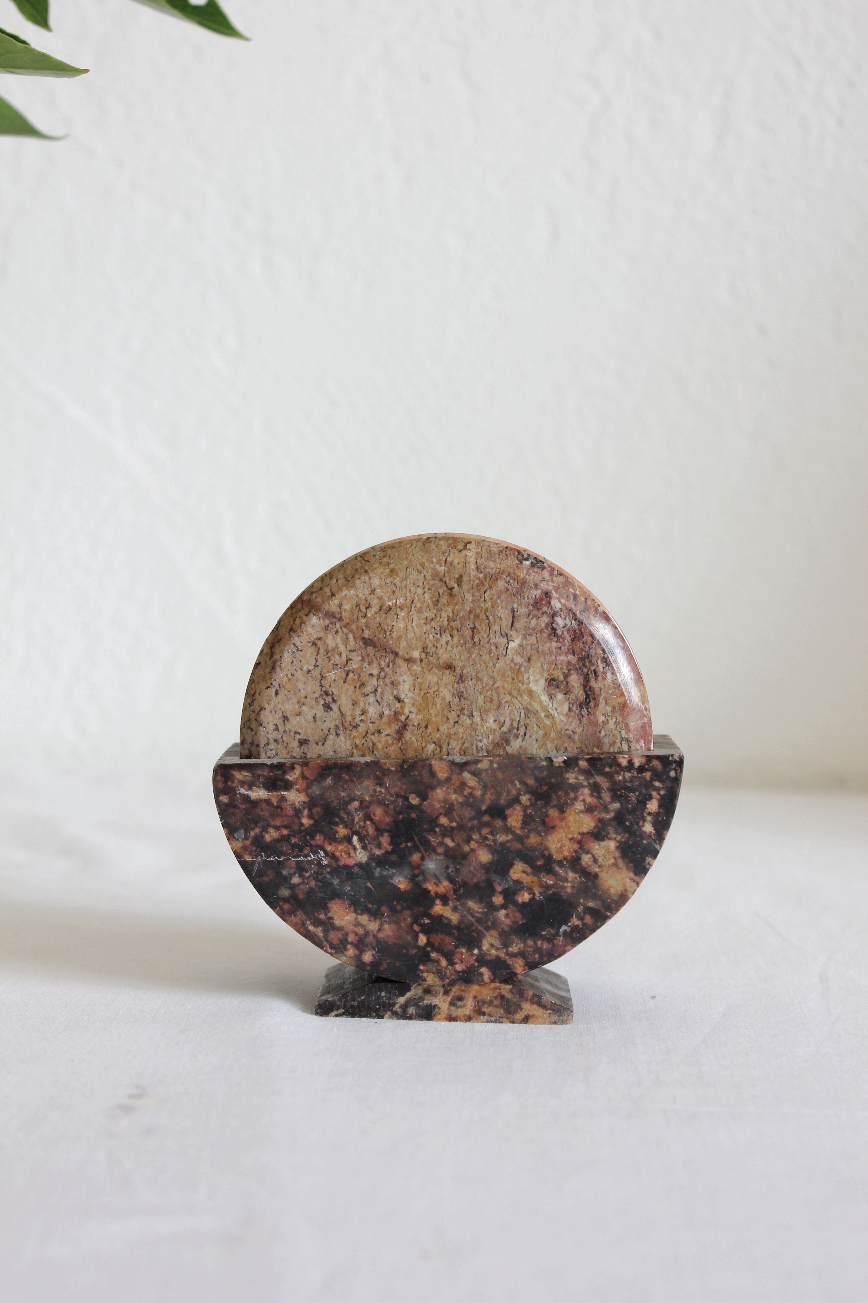 Set of 6 vintage stone/marble coasters and case