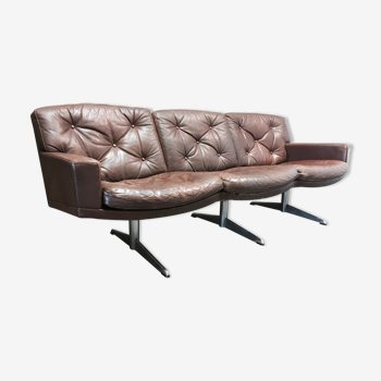 3-seater leather and chrome sofa 1950
