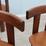Ensemble de 6 chaises Luigi Vaghi en bois massif et cuir, ANCIENNES années 1970