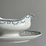 Saucière ancienne en porcelaine avec plateau