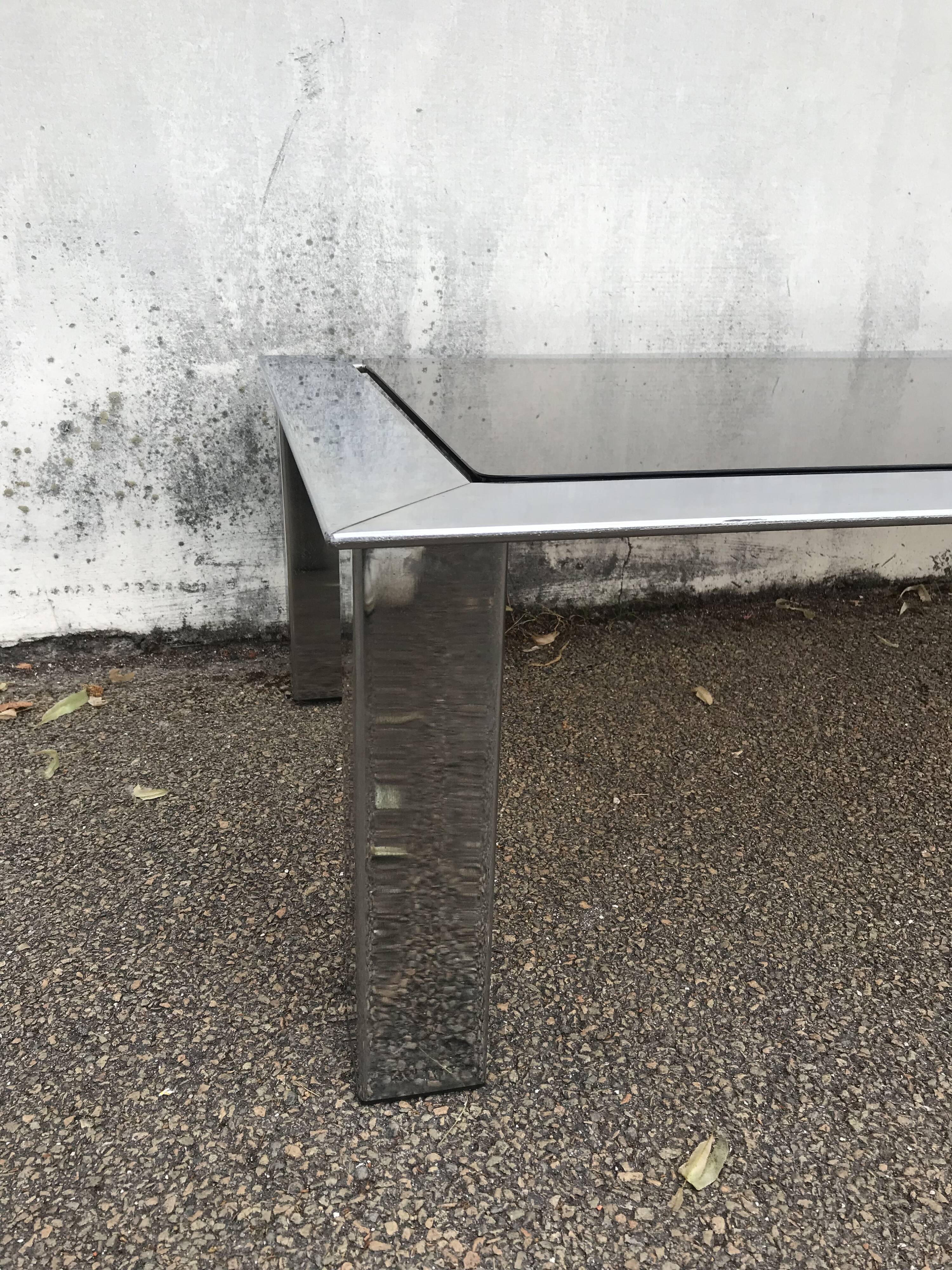 Table basse vintage chrome verre circa 1970
