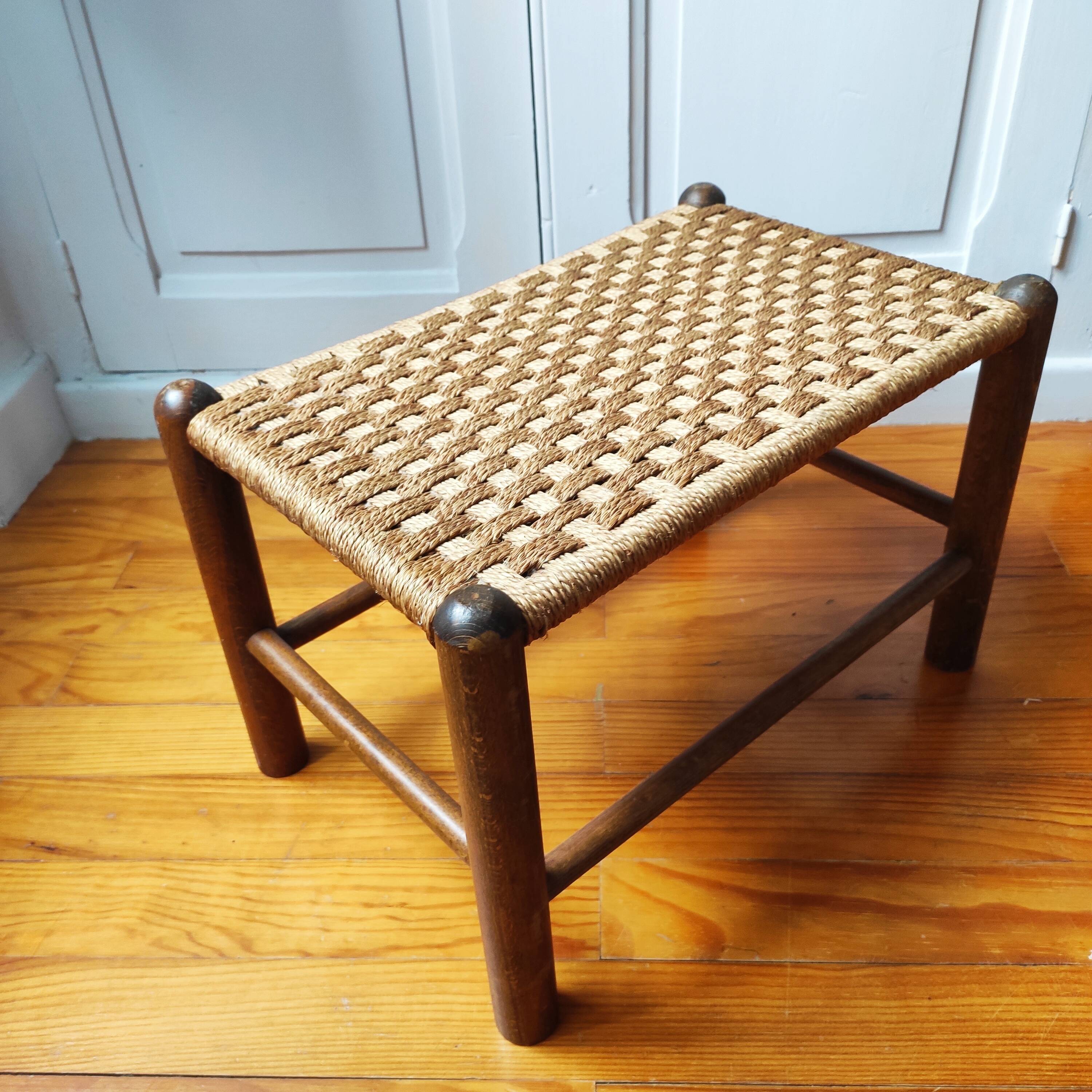 Scandinavian wood and rope stool