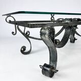 Table basse brutaliste en acier sculpté français, années 1960