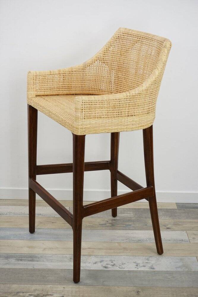 Wooden and rattan bar stool, France
