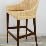 Wooden and rattan bar stool, France