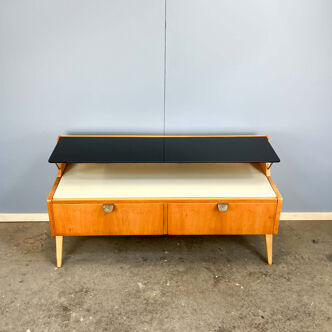 Small chest of drawers by WK Möbel with black and white glass top, pear wood, 1950s