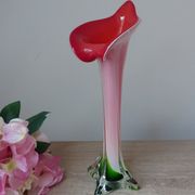 Vintage coloured blown glass vase in the shape of a calla lily.