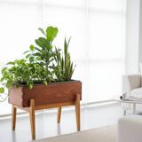 Teak and Beech Planter with Zinc Coating, Denmark, 1950s