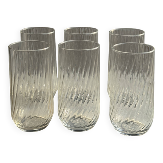 Set of 6 orangeade glasses in ribbed glass