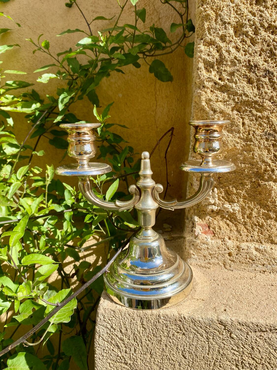 Double silver metal candlestick