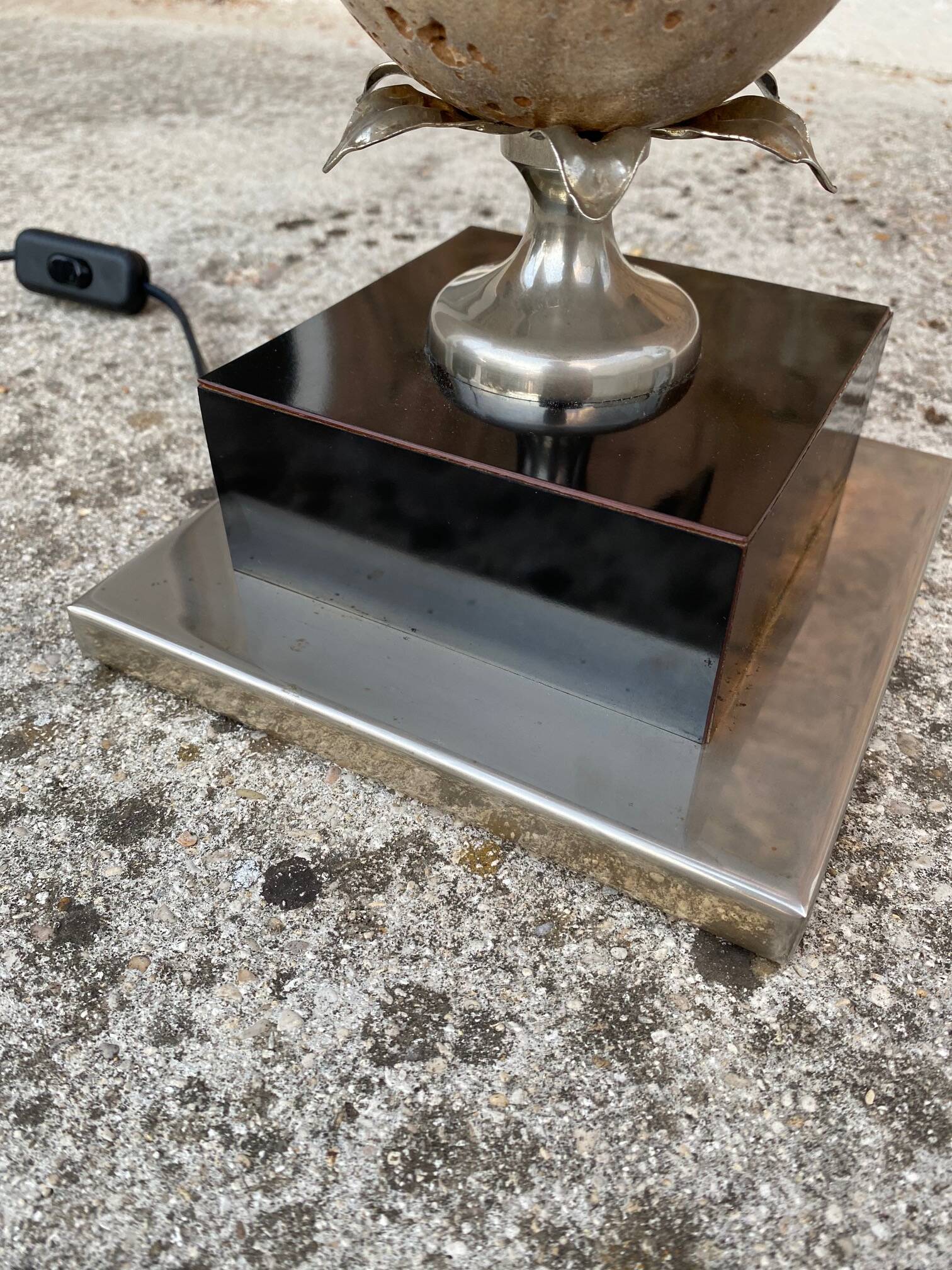 Table lamp or living room travertine and silvered metal Philippe Barbier