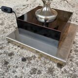 Table lamp or living room travertine and silvered metal Philippe Barbier