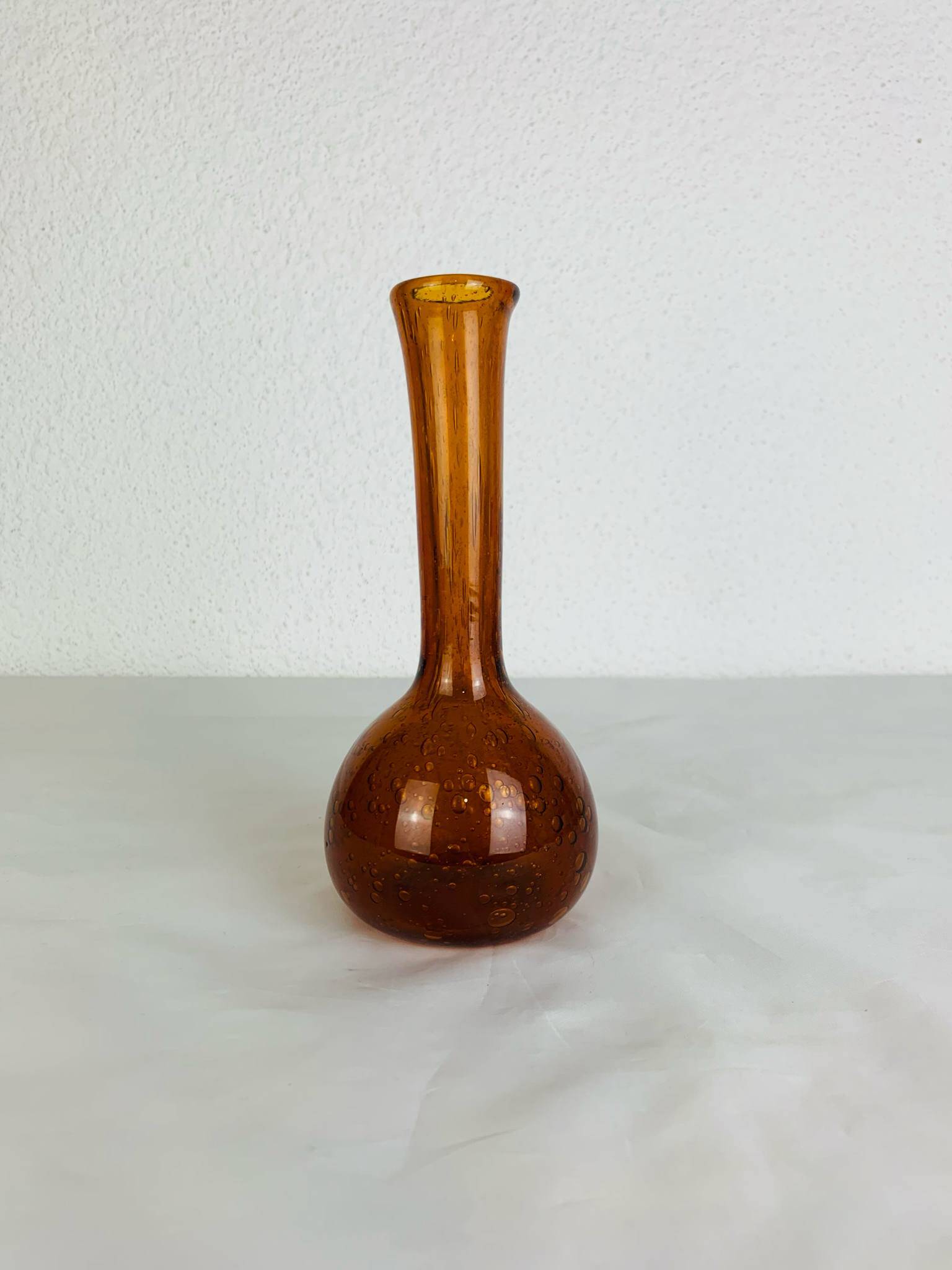 Vintage amber/orange bubbled glass soliflore vase