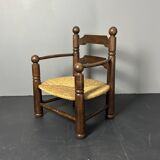 Brutalist French low rush oak side armchair by Charles Dudouyt ca 1940s