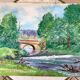 Tableau huile sur toile paysage rivière signé vintage