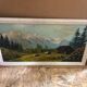 Old painting oil on panel p. FOY Mountain view + Frame Wood Vintage White