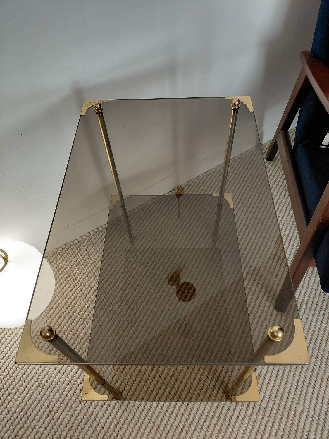 Modernist brass and smoked glass table - 1970s gallery style.