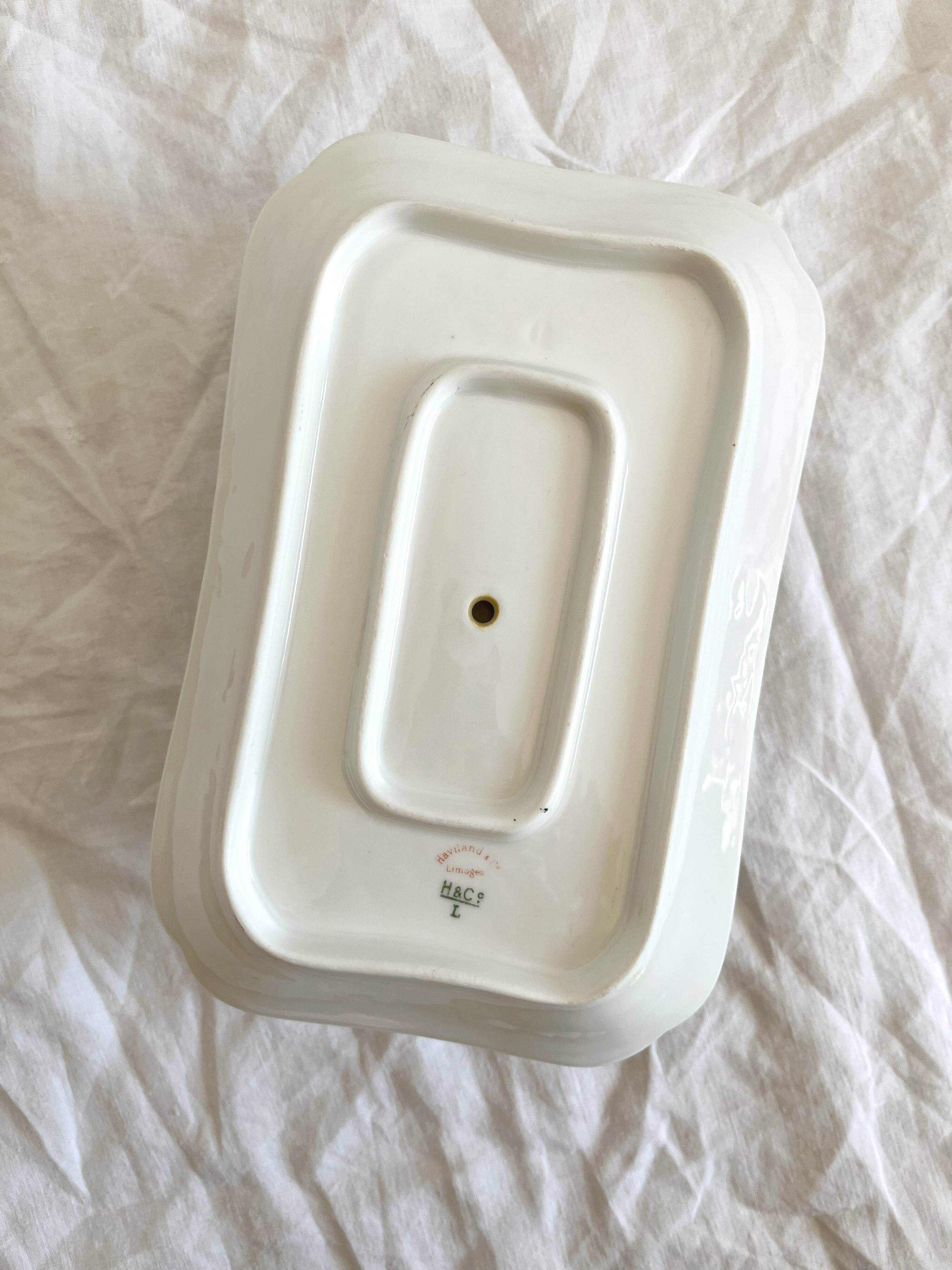 Rectangular sauce boat in Haviland Limoges porcelain with bird decoration