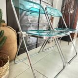 Set of 4 Castelli blue Plia folding chairs
