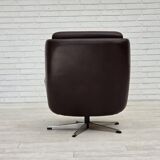 1970s, set of two swivel lounge chairs with footstool, leather.
