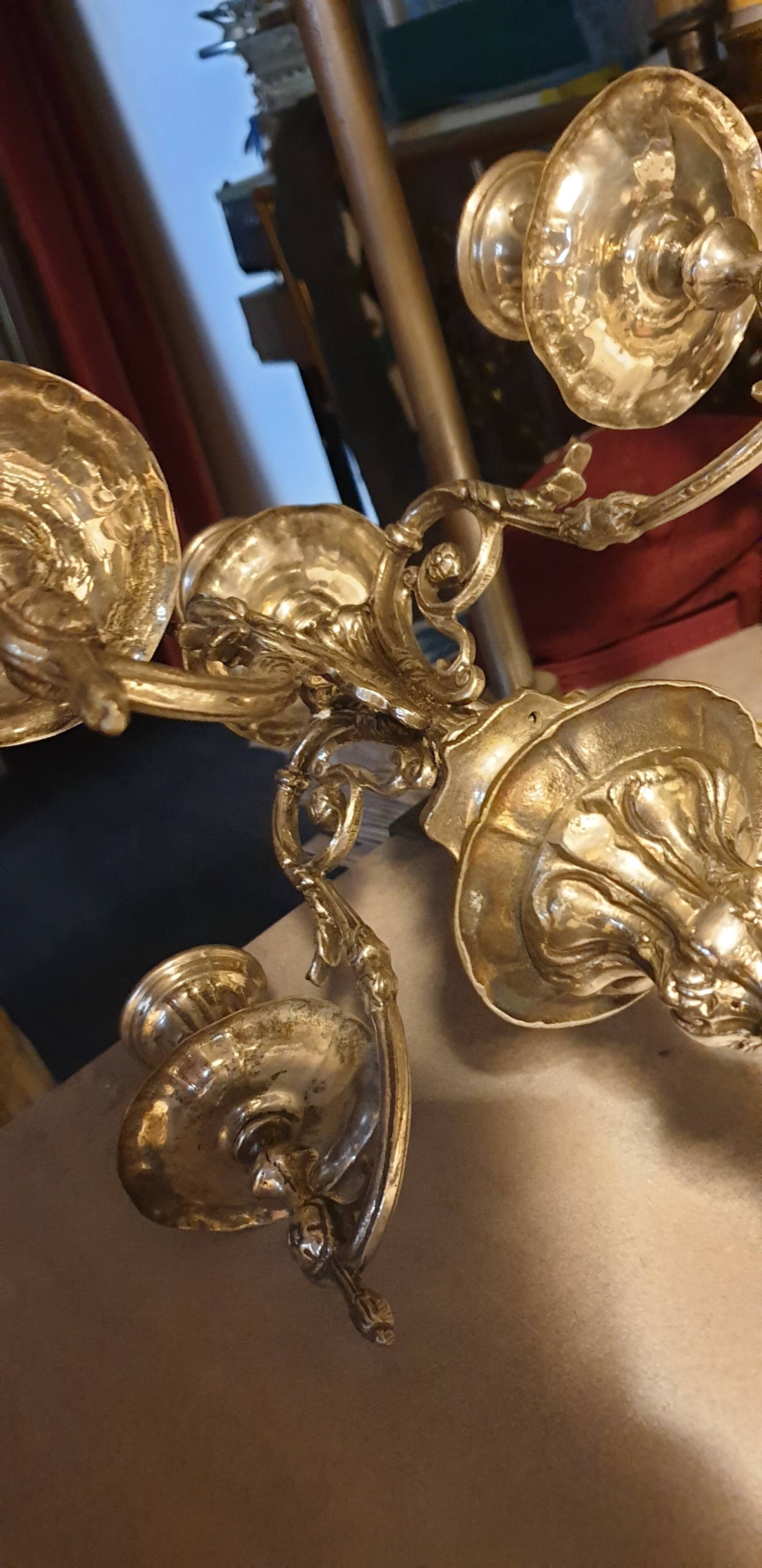 Silver metal candlestick 5 lights baroque style