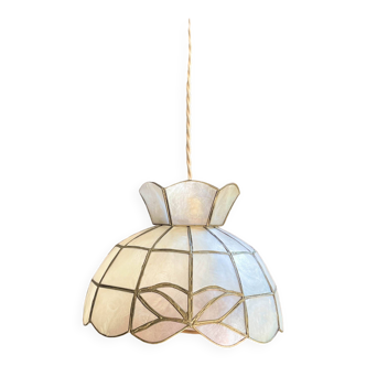Suspension nacre de Capiz et laiton vintage bicolore style Art déco