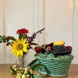 Vintage barbotine dish with fruit decorations