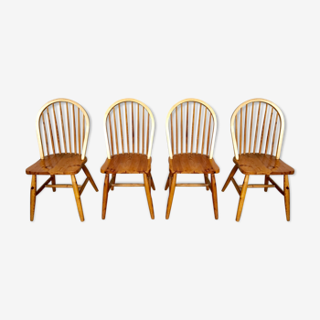 Série de 4 chaises en pin 1970