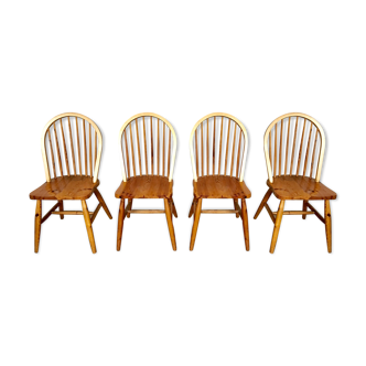 Series of 4 chairs in pine 1970