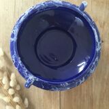 Blue & white marbled ceramic vase, pot cover