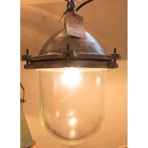 Lampe industriel en alu avec globe en verre