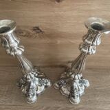 Antique Pair of Solid Silver Flambeaux Candlesticks with Unicorn Hallmark, Early X