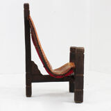 Vintage Brutalist tripod chair leather and wood