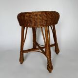 Vintage Mid Century Modern handwoven wicker stool