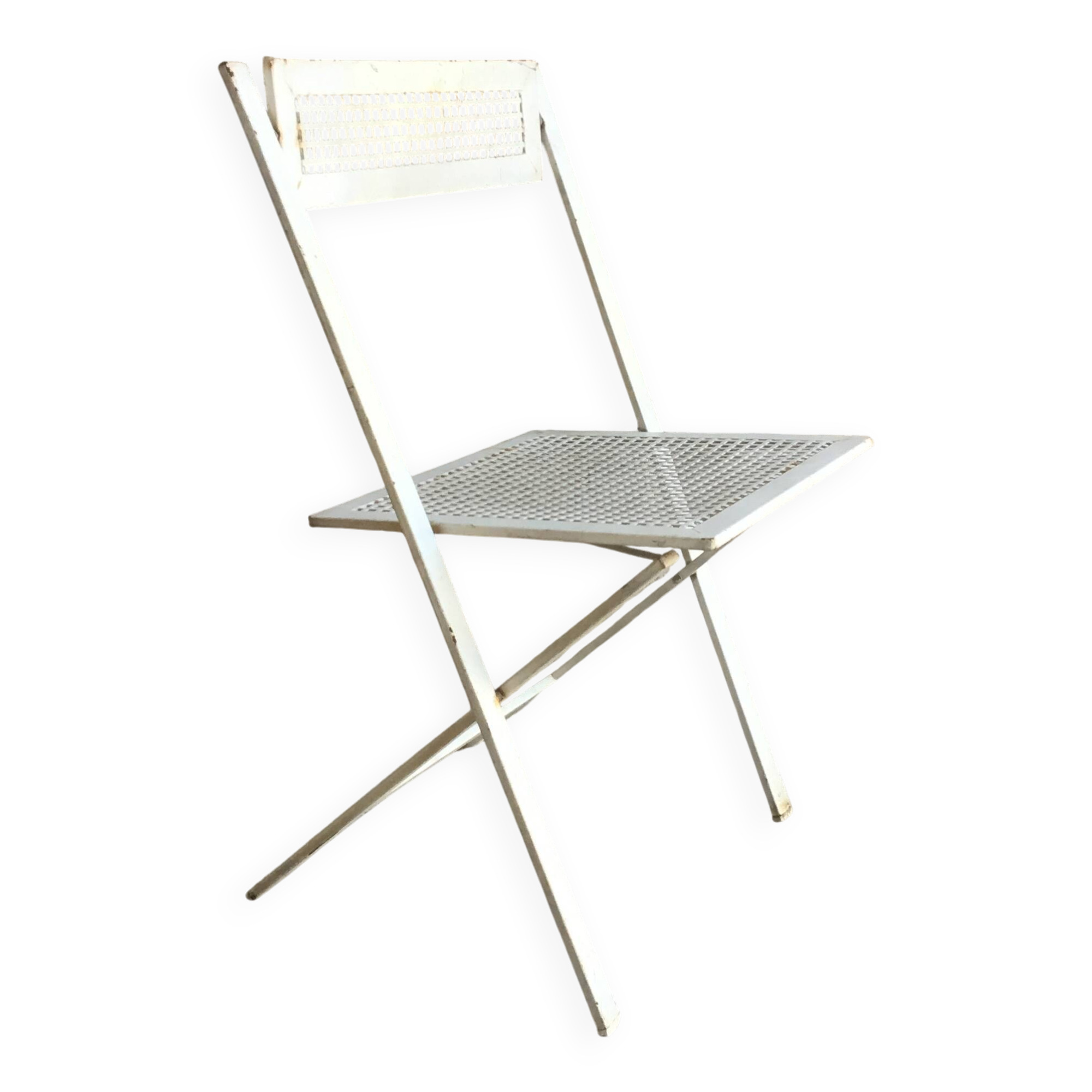 Vintage perforated metal folding chair