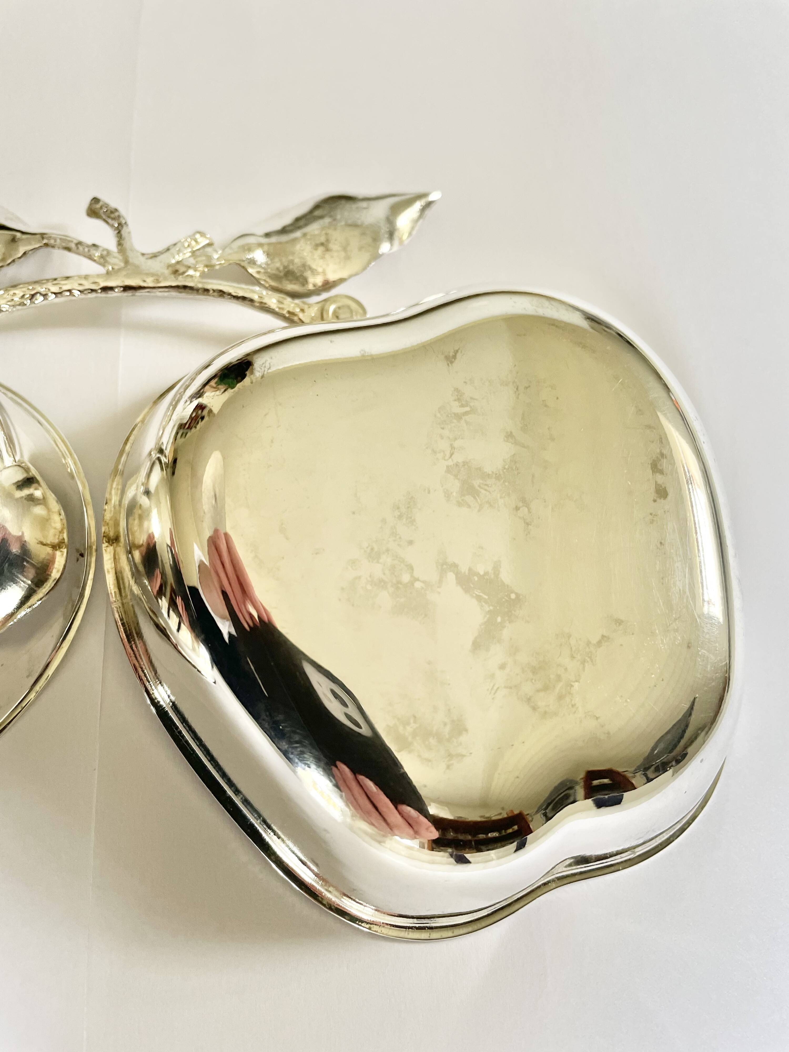 Vintage double apple metal silver-plated pocket tray – 1970s