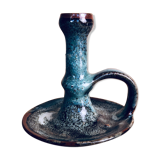 Blue glazed varnished sandstone cellar rat candlestick