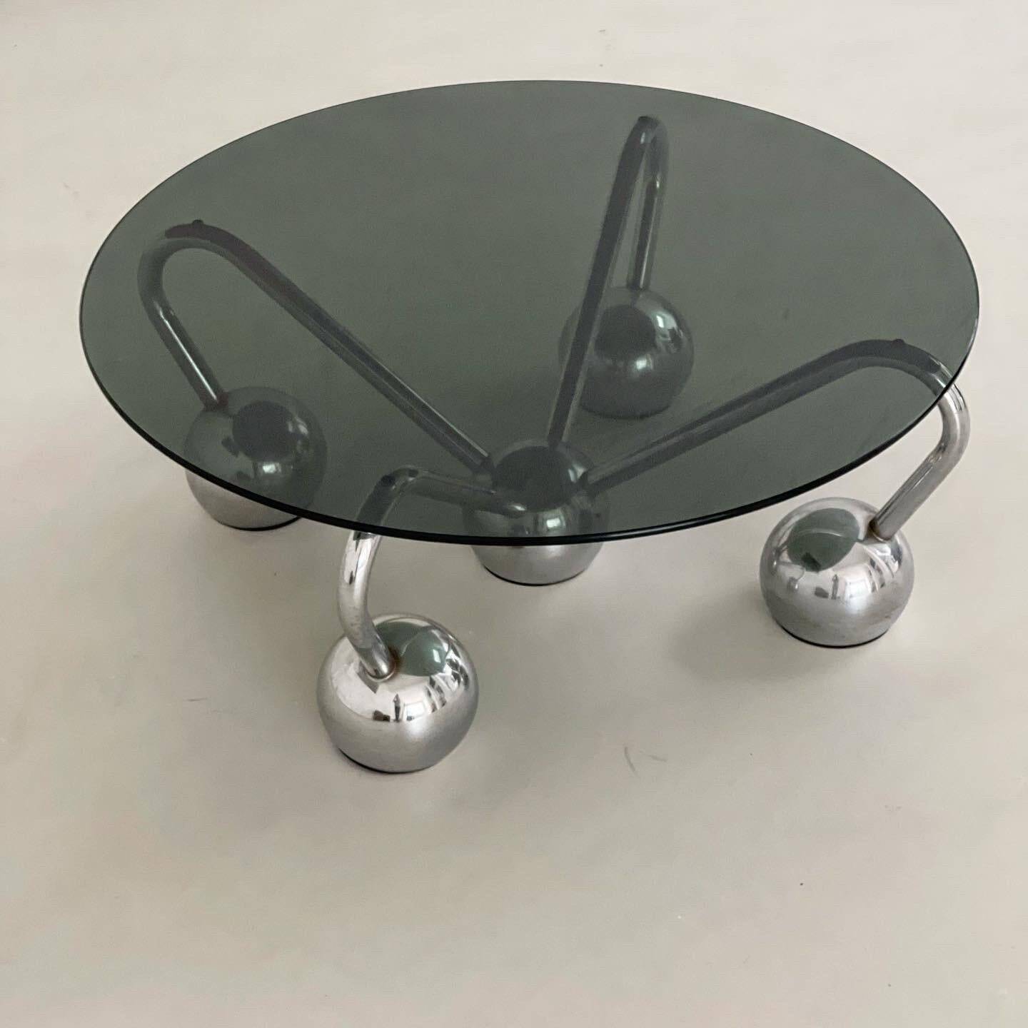 Sputnik Coffee Table in Chromed Metal and Smoked Glass