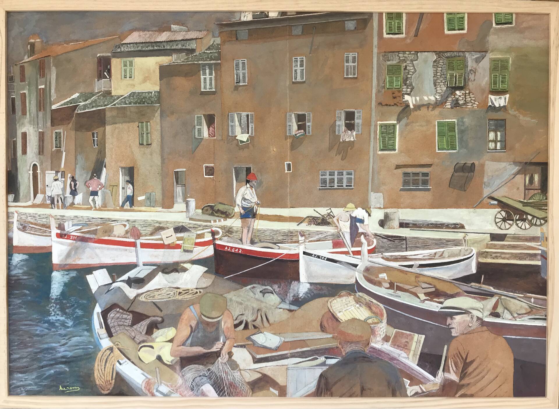 Le port d’ajaccio,gouache d’antoine romi