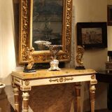 Italian Louis XVI White Lacquer and Giltwood Console with Scagliola Siena Marble Top