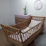 Lit enfant rotin vintage