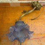 Antique art nouveau gilt bronze wall lamp + vintage blue glass tulip