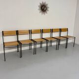 6 old metal and wood chairs, Italian design from the 80s, vintage