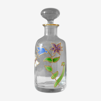 Old glass sweet decanter with hand-painted flower motifs