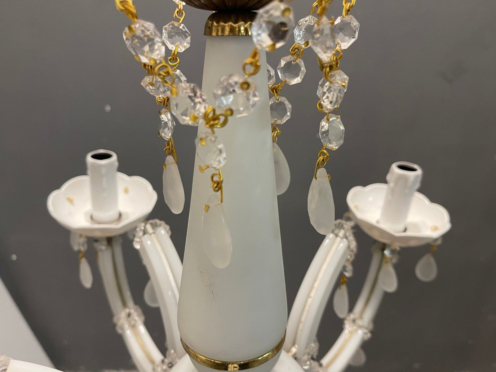 Italian white opaline glass chandelier